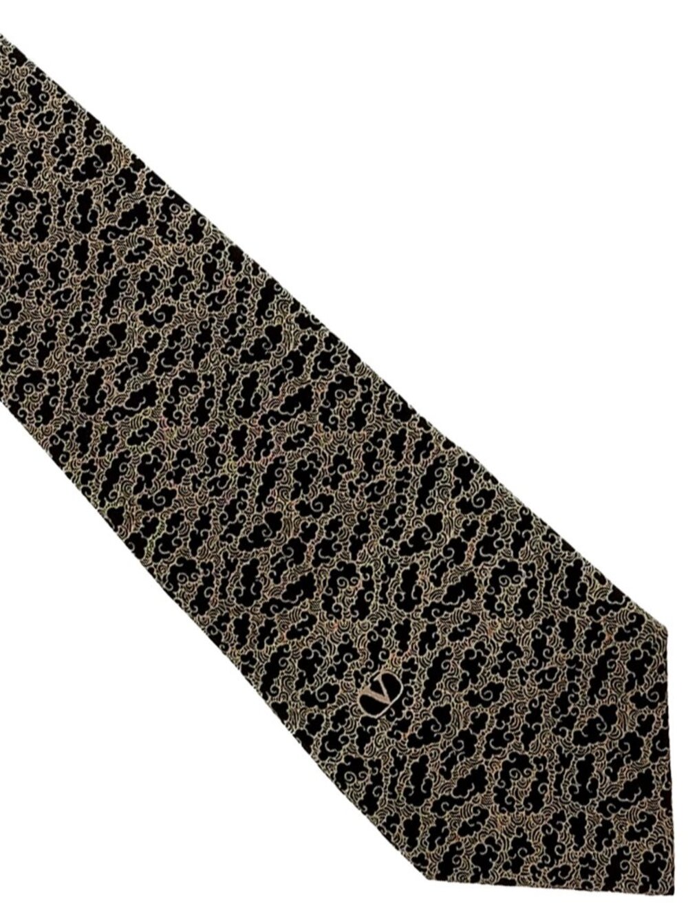 Vintage Valentino Black Brown Asian Clouds Logo Silk Tie Necktie 56 x 3.25